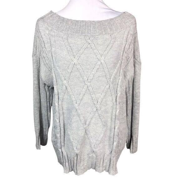 BB Dakota Steve Madden Boat Neck Cable Knit Sweater 3 Quarter Sleeves Grey Large - Picture 1 of 14
